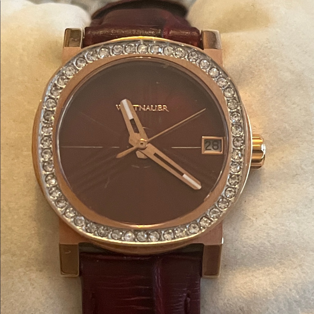 Wittnauer Gold And Brown Watch With Crystal Accents